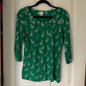 Anthropologie Green Rabbit Print Top